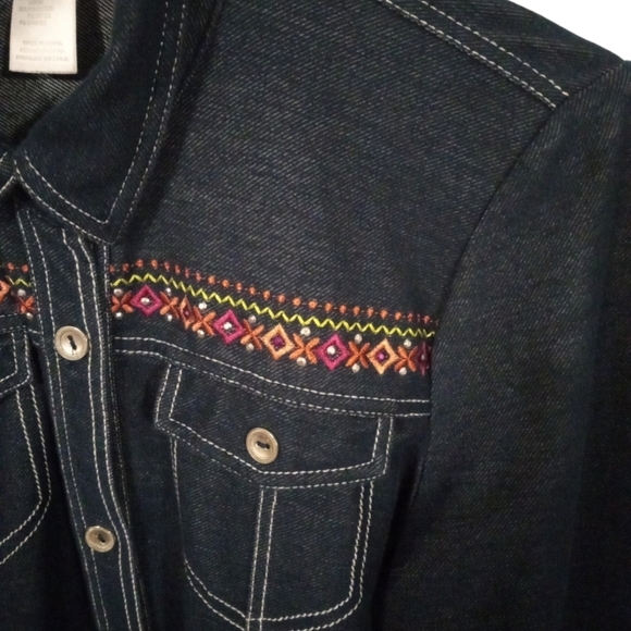 Embroidered Chambray Button Down Alfred Dunner Western Granniecore MP - Picture 6 of 12